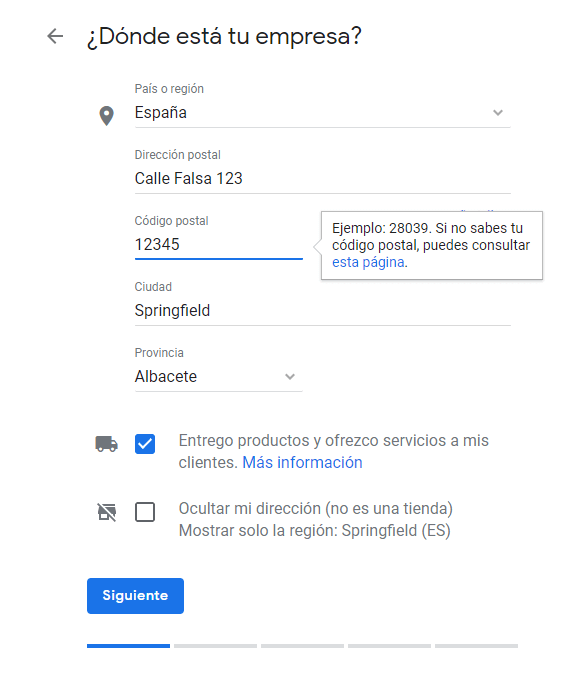 Menú de dirección en Google Maps